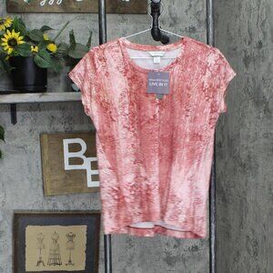NWT Christopher & Banks Petite Knit Short Sleeve T-Shirt Tee 1920 PS Red Multi